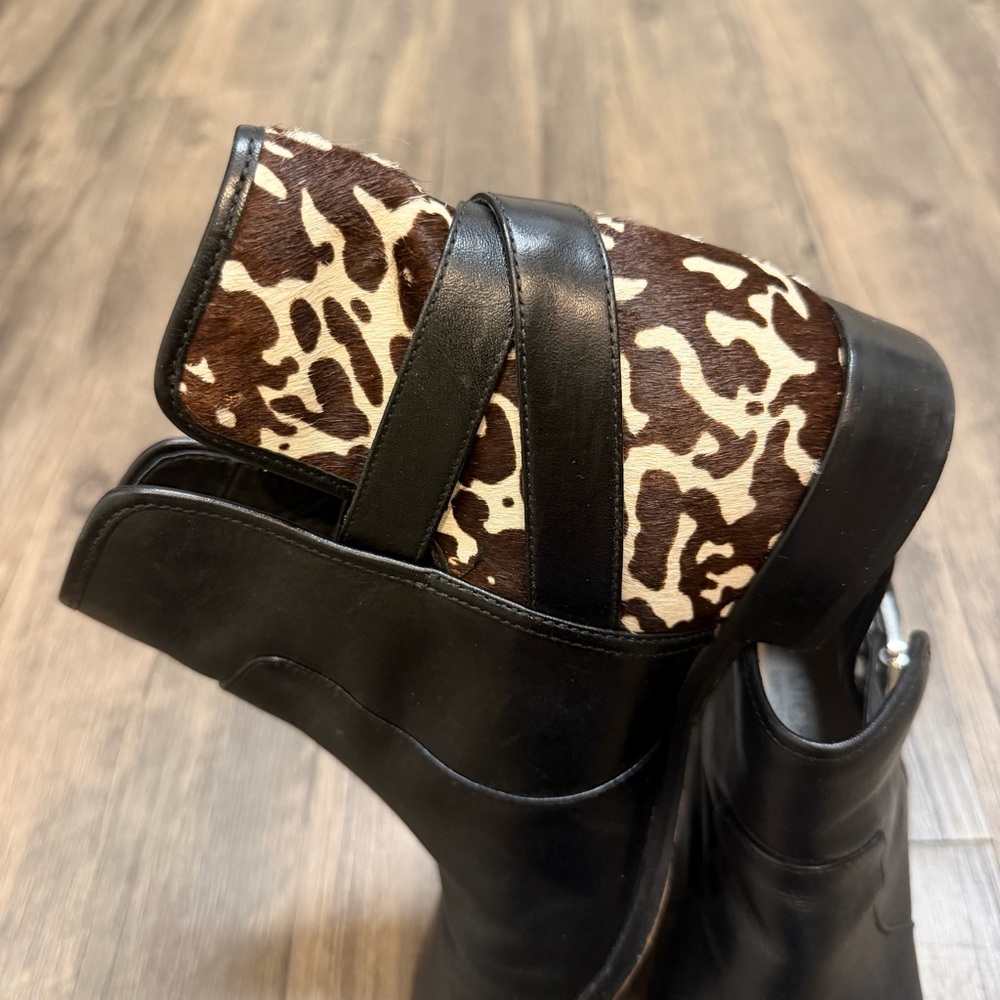 Michael Kors Salem Black Leather Leopard Haircalf Panel Buckle Ankle Booties 6.5 - Picture 12 of 17